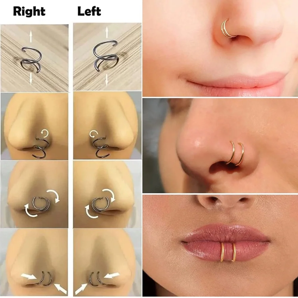 Double Nose Ring For Single Piercing Twist Nose Ring Hoop Nose Ring Double Hoop - Picture 1 of 6